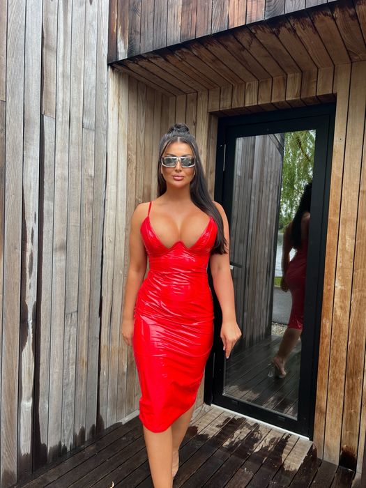 Rochie latex rosie si maro