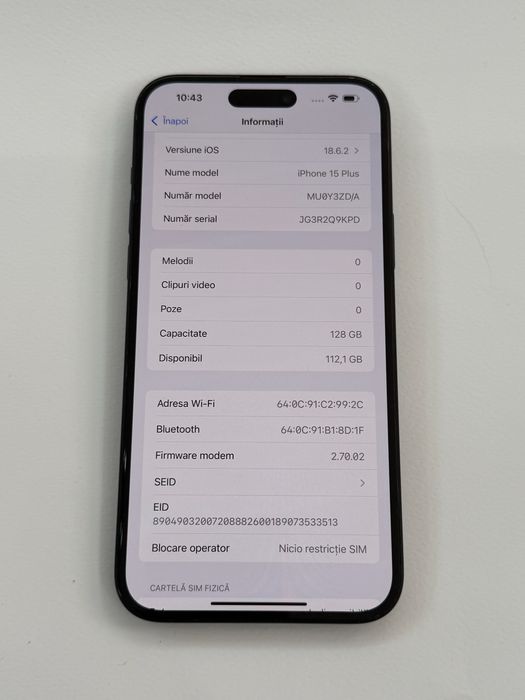 Iphone 15 PLUS -128 Gb -100% baterie  7 luni Garantie