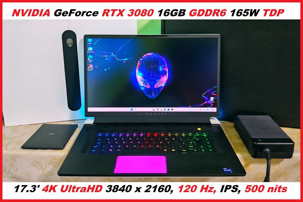 Dell Alienware x17 R1/Intel Core i9-11980HK/NVIDIA GeForce RTX 3080 16GB GDDR6 165W/17.3 4K Ultra HD 3840 x 2160 120 Hz IPS/16GB RAM/512GB SSD NVMe