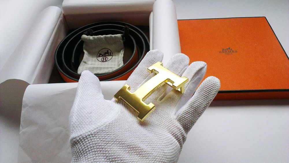 Колан hermes 118см 32mm дволицев Noir\ Gold ( кафяв / черен катарама златна )