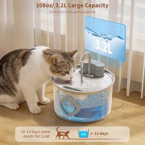 Нов Батериен фонтан за вода котка 3.2L инокс 304 3 режима 2 филтъра
