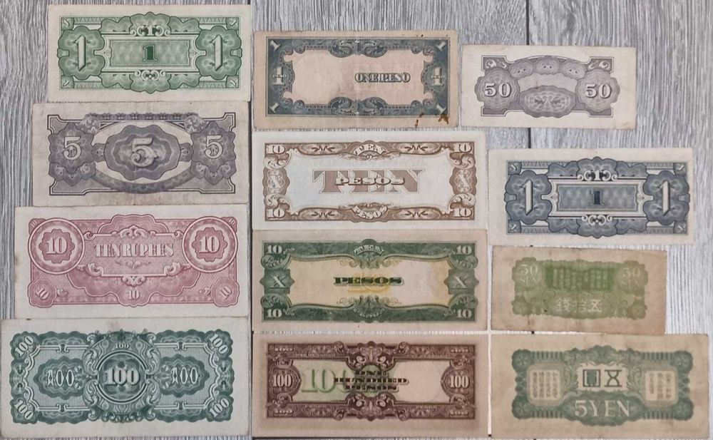 Lot 12 bancnote ocupatie JAPONEZA 1944 WWII (Filipine / Asia)