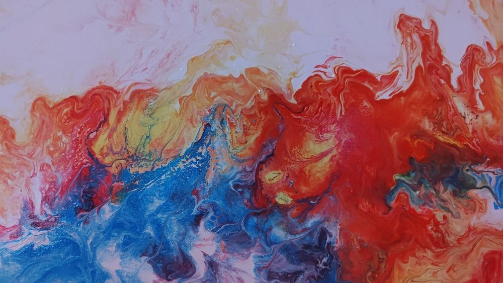 Tablou acrilic abstract rosu-albastru