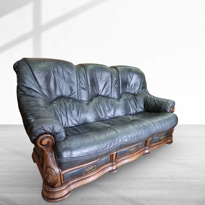 Холова гарнитура от естествена кожа и масивен дъбов корпус