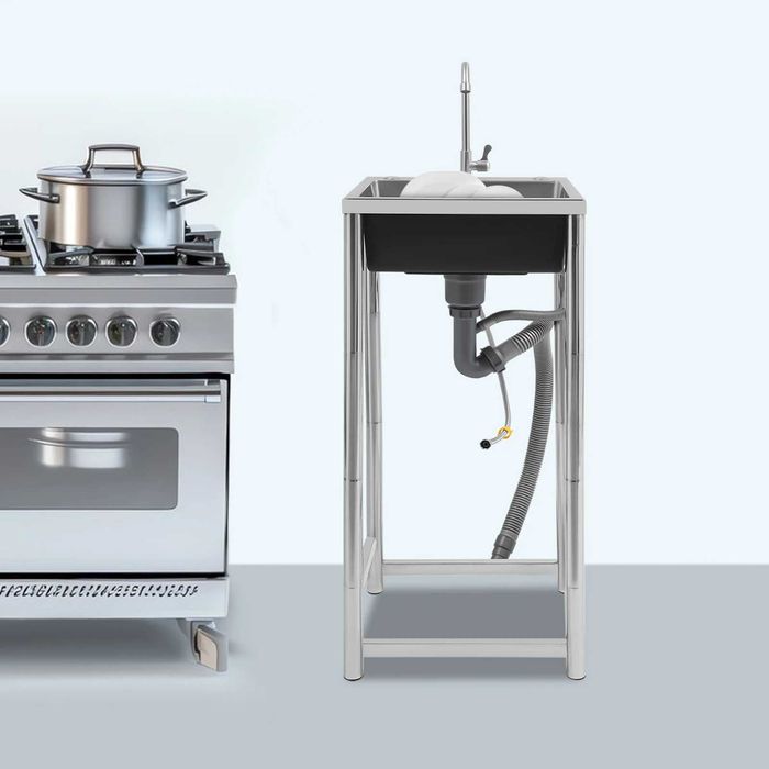 Chiuveta inox o cuva 40x45x22cm completa cu suport baterie scurgere