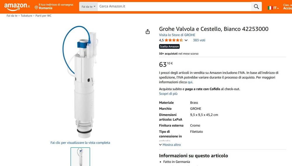 Supapă de golire Grohe Dual Flush AV1 42253000