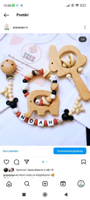 Set cadou bebeluși / cadou botez / jucării din lemn / zornăitoare lemn