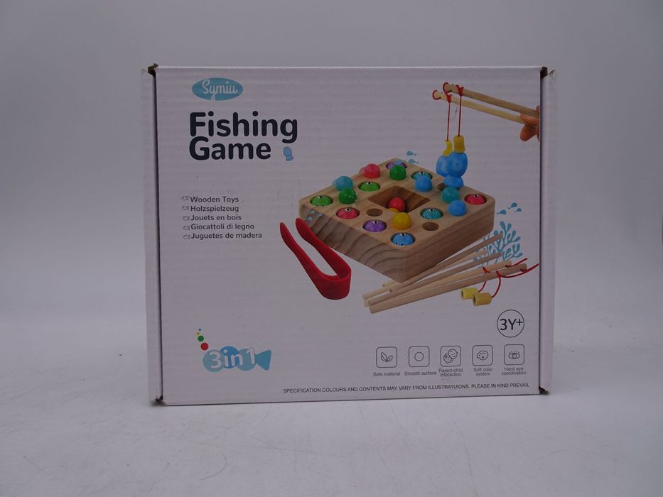 Symiu Joc de pescuit din lemn, jucărie de învățare Montessori 3 in 1