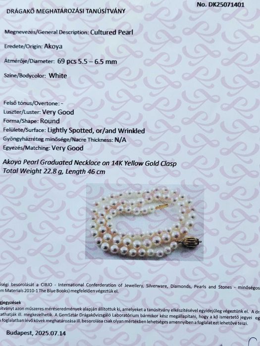 Colier aur 14k perle naturale apa sarata Perla Akoya Oyster certificat