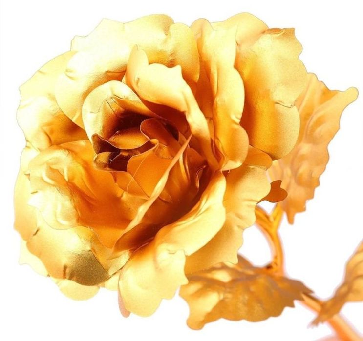 Прекрасна изкуствена роза с 24-каратово златно покритие и стойка СЪРЦЕ