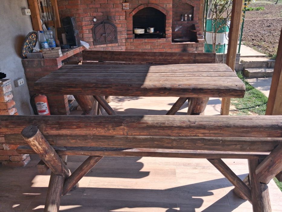 Masa plus2 banci rustic terasa