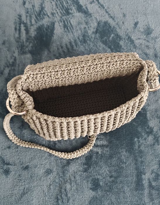 Geantă handmade croșetată, macrame, gri-verzui