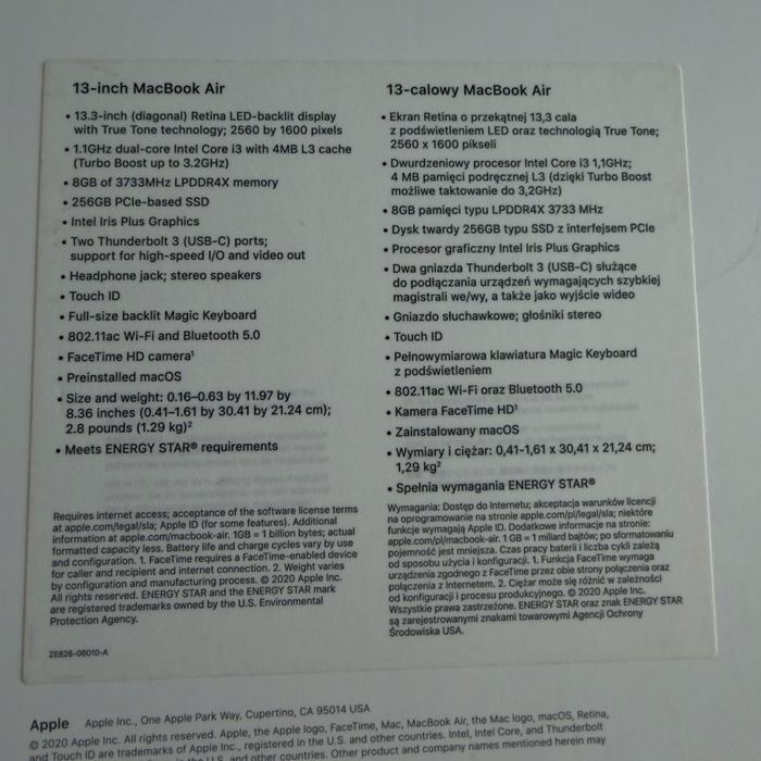 Macbook air 2020 Retina display