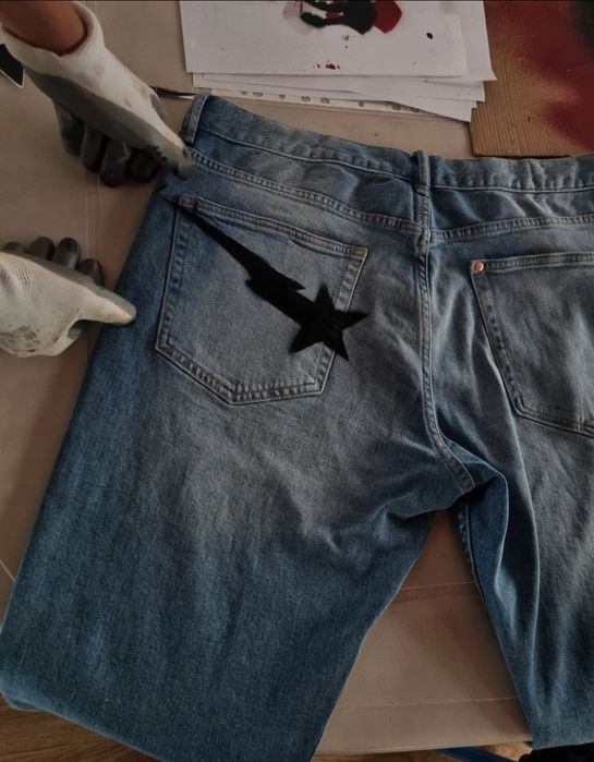 Blugi baggy/largi custom bape star/crosses y2k