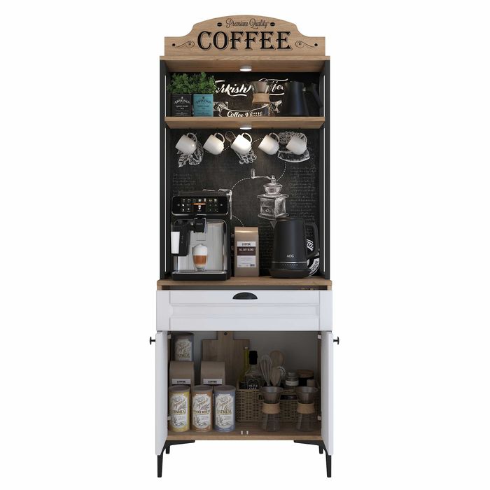 Кът за кафе Puzzle-home 3123, С осветление, Кухненски шкаф, 70х40х170