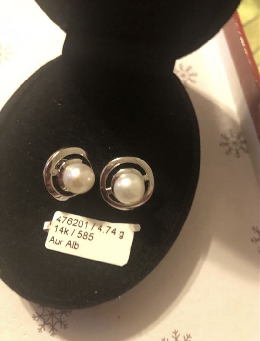 Aur alb 14k cercei perle