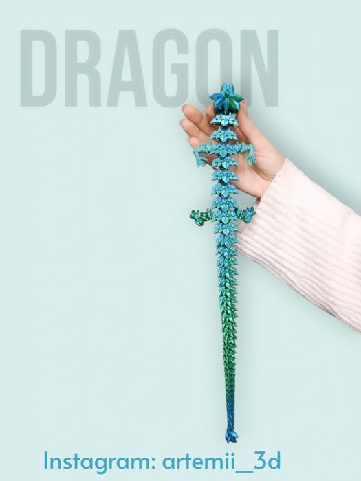 3Д Дракон 43 см, преливащ зелено-син