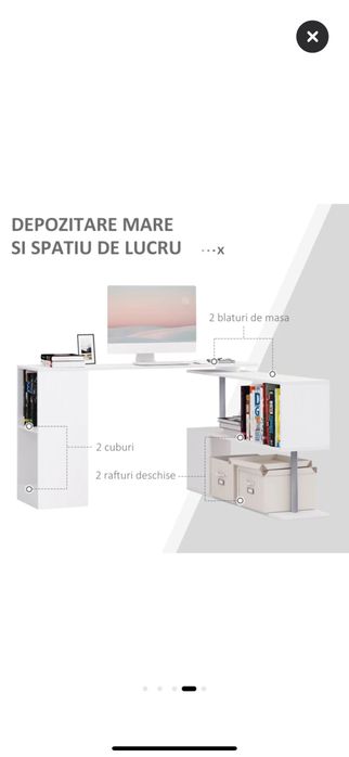 Birou Homcom pe Colt din Lemn Alb 140x120x78,2cm