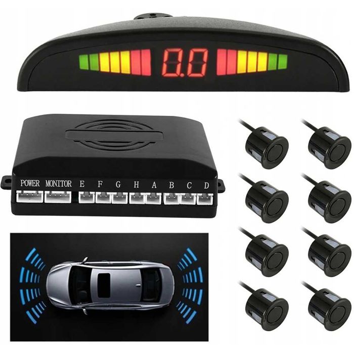 Парктроник с LED дисплей 8 датчика - Черен.