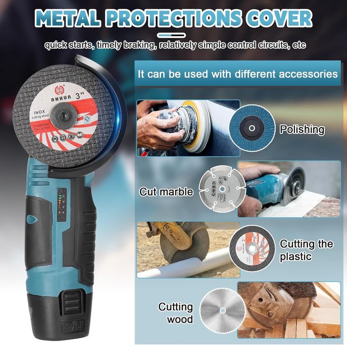 Мини Акумулаторен Ъглошлайф (Ръчна Шлайфмашина) с две батерии и кутия