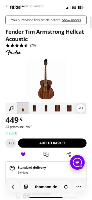 Китара Fender Tim Armstrong Hellcat Acoustic