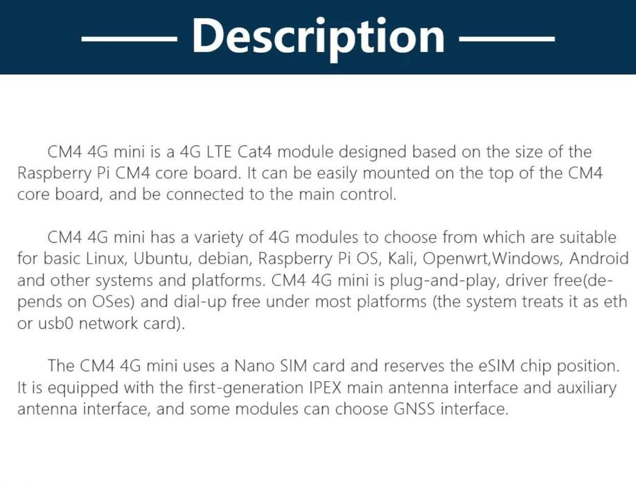 Modem internet 4G RASPBERRY Pi CAT4, interfață USB-C 1.25 4pin