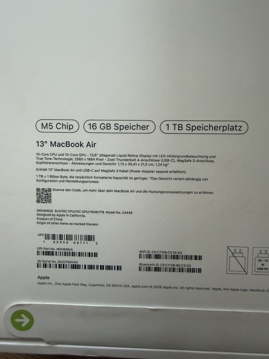 MacBook Air 13” (M5) – 16GB RAM, 1TB SSD – NOU