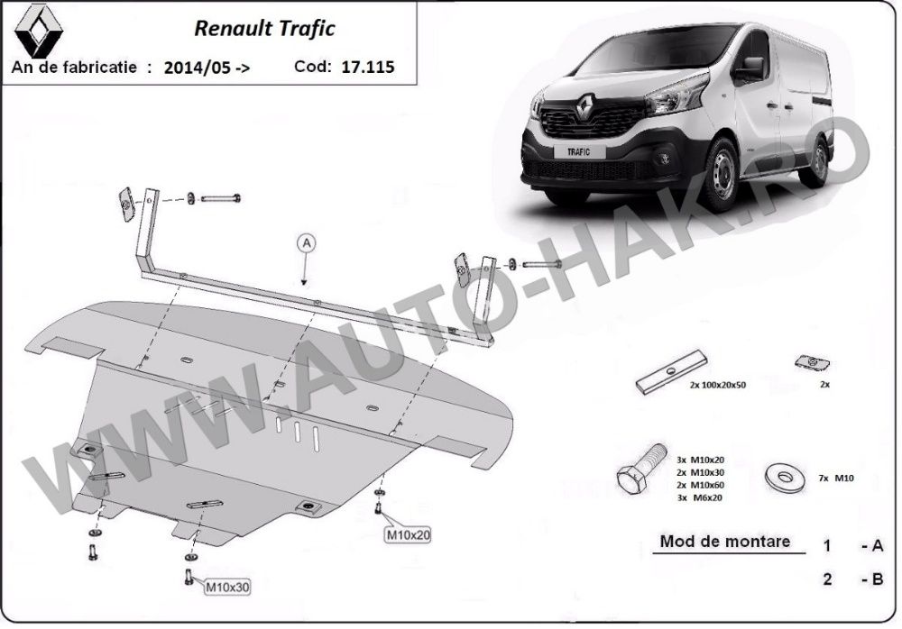 Scut motor metalic Renault Trafic 2014-prezent