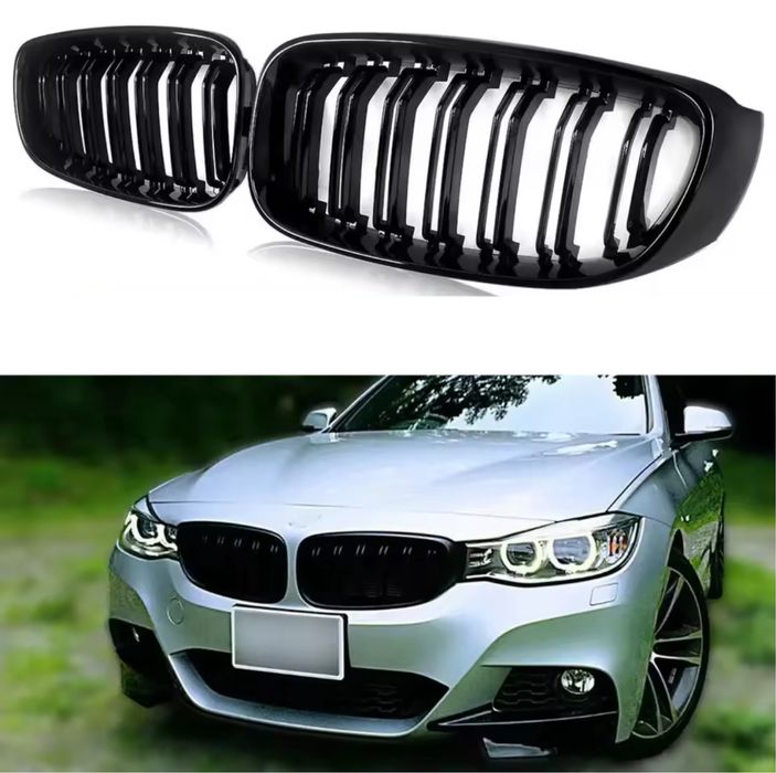 Grila dubla bara fata nari radiator Bmw Seria 3 GT f34 negru lucios
