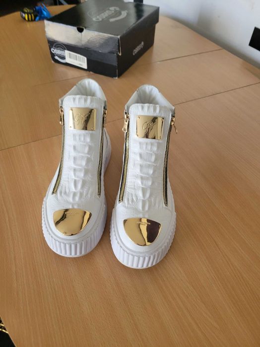 Ghete Adidasi barbati piele naturala model crocodil alb auriu 42 nou