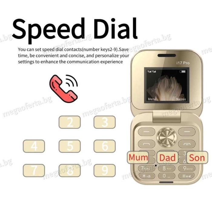 Ново 2026г. Мини сгъваем телефон i17 PRO две сим карти Българско меню