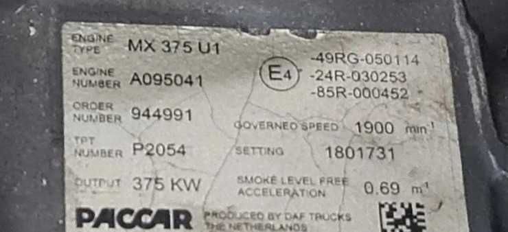 Motor complet MX375 U1 DAF XF105 / CF85 510 CP - Piese de motor DAF