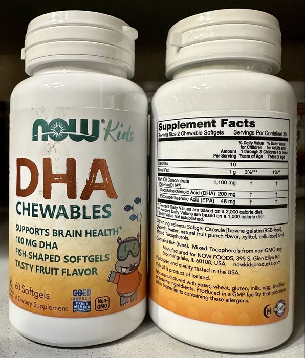 Омега3 для детей, Now Foods, 60 капсул, рыбий жир, омега 3