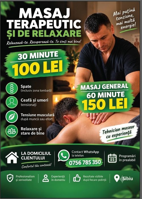 Masaj la domiciliul clientului in  Sibiu si imprejurimi