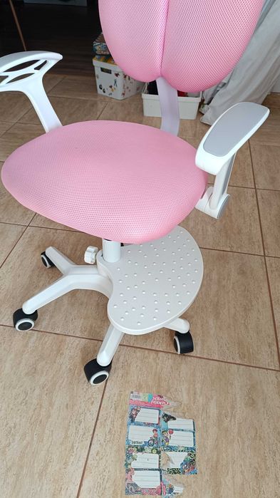 Scaun de birou ergonomic Anais pentru copii, roz, cu suport picioare