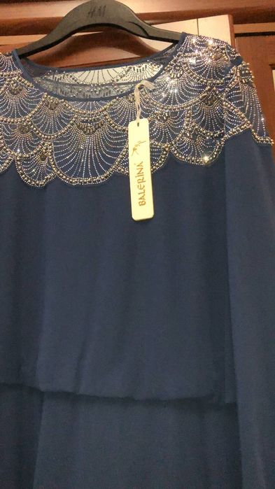 Итальянская Платье вечернее синее с гипюром, большой размер