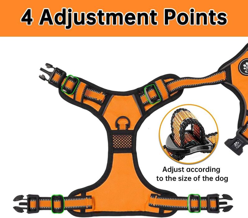 Нагръдник за куче No-Pull,оранжев, с комплект аксесоари за кола, M