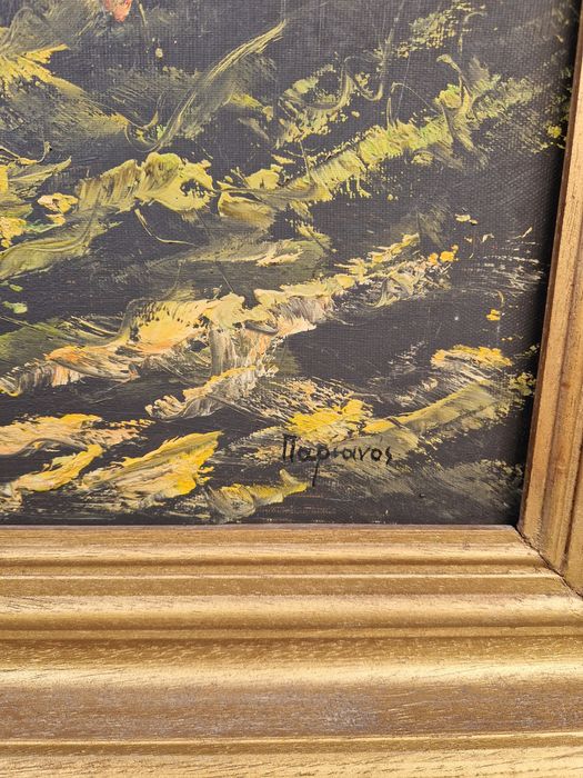 Страхотна голяма антикварна авторска картина масло