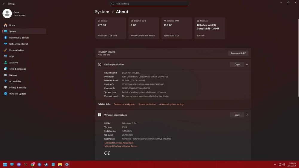 Sistem Gaming Complet / PC Gaming i5 12400F, 3060TI 8GB, 16GB DDR4, 512GB SSD M2