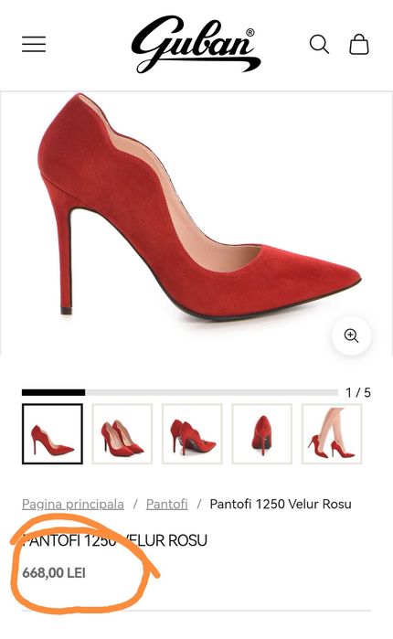 Pantofi piele naturala stiletto Guban - rosii