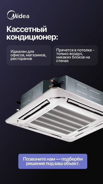 Кассетный кондиционер Midea Inverter мощность 12/18/24/36/48/60/ BTU