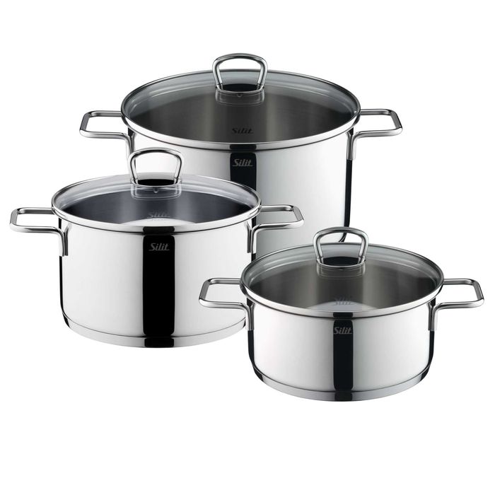 WMF Комплект качествени съдове за готвене от 3 части със стъклен капак