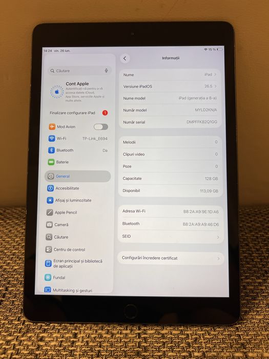 Vând iPad 8 WiFi Only 128 GB baterie 99%