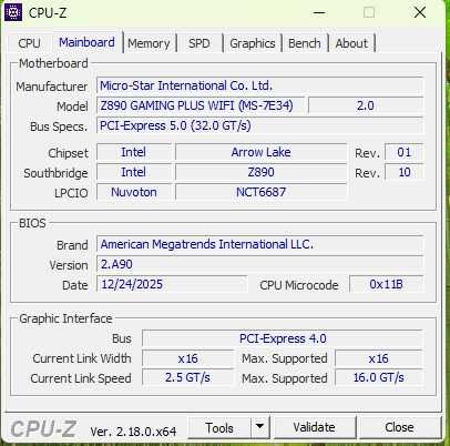 Intel Ultra 9 285k + MSI Z890 GAMING PLUS WIFI