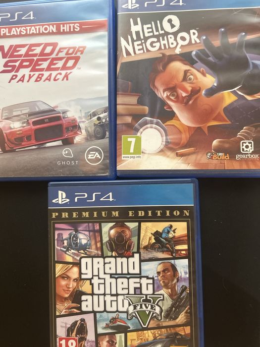 Продавам 3 Playstation 4 игри(gta5,hello neighbor,need for speed)