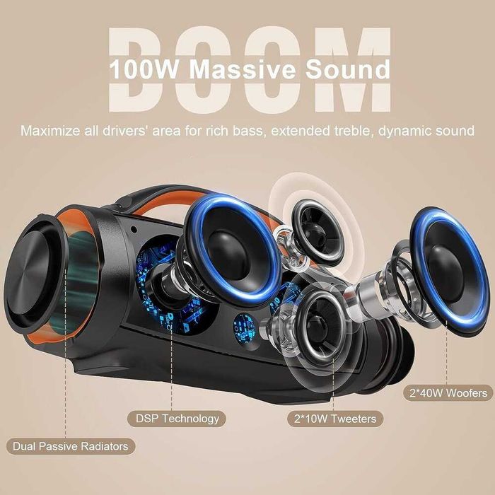 Нова 100 вата мощна Bluetooth колона DOSS Extreme Boom Pro, с TWS функция