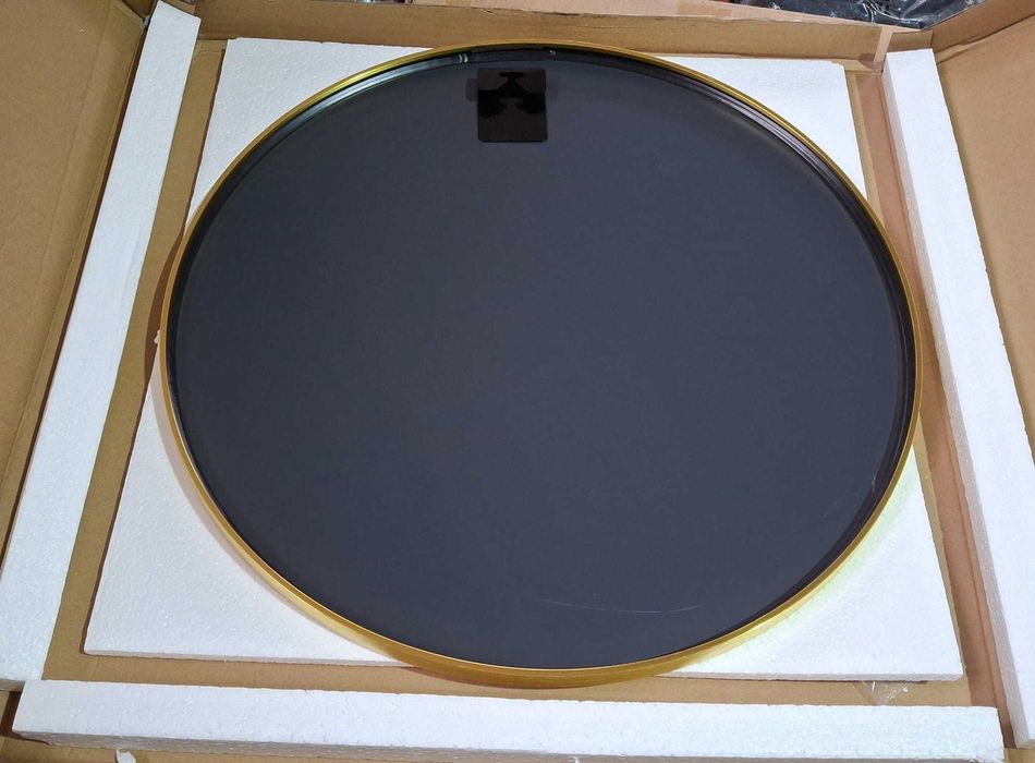Oglinda rotunda Koonmi, 50 cm, rama din aluminiu, auriu sclipicios