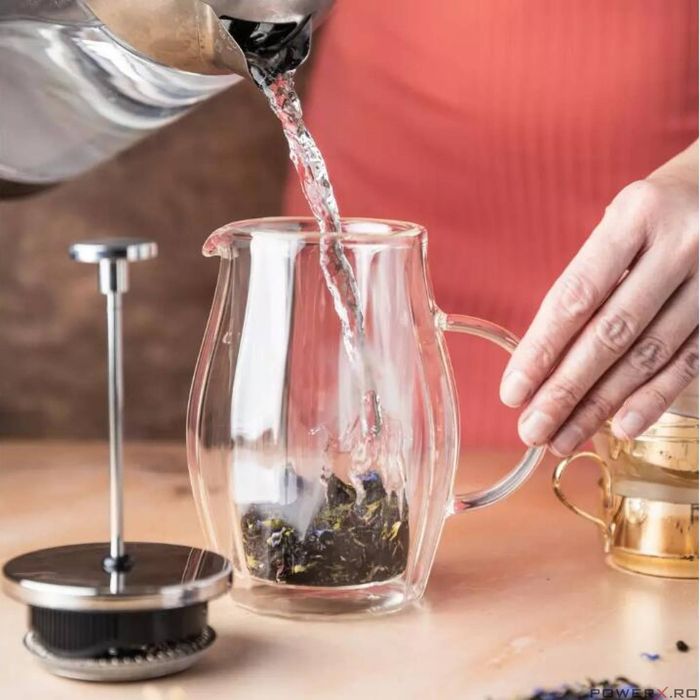 Infuzor din sticla, transparent, pentru cafea, ceai si lapte, 350ml,