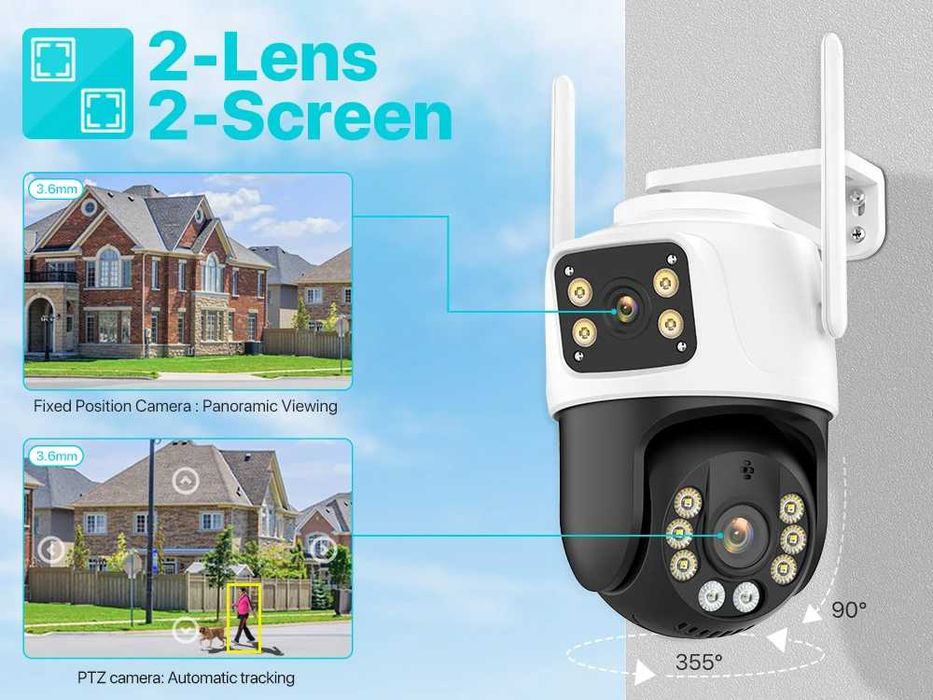 Двойна охранителна камера 2x4MP. Нощно виждане, движение, интернет