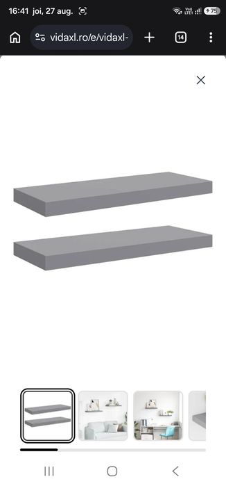 Rafturi de perete suspendate, 2 buc., gri, 60x23,5x3,8 cm, MDF